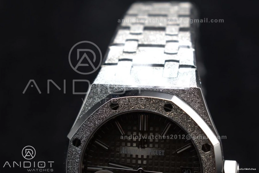 1031 Frosted Edition 15454 SS 37mm Best Grey on Bracelet Clone Lightweight SS Royal Oak SA3120 1:1 Super Dial APSF Textured 0219